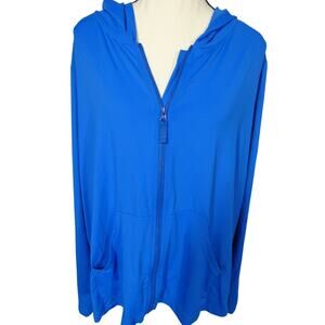 Lands' End Women's 2X (20w-22w) Zipper Athletic Jacket Blue UPF 50+